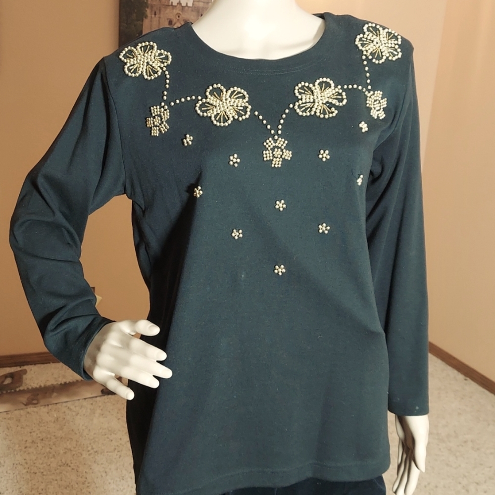 Black Top with Gold Beads